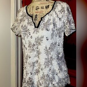 Creative Design Works Brand White with Black Flowers Overlay Top. Size 1X